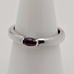 Modernist Amethyst Ring - Sleek Silver Ring - Opaque Amethyst Ring